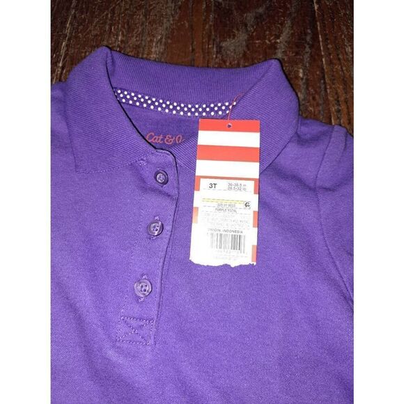 New Three 3T Cat & Jack Purple Long Sleeve 3 Button Pullover Shirt Top w Collar - Picture 3 of 4